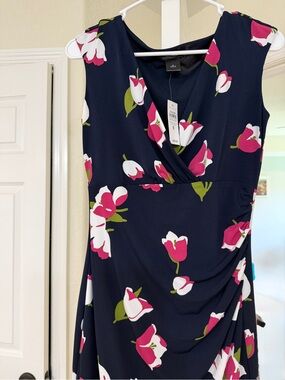 Ann Taylor Navy Dress with Pink, White & Green Floral Print